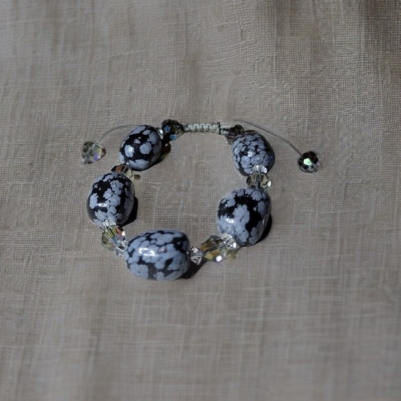 Dalmatian Jasper and Crystal, Cord Bracelet - Picture 1 of 2